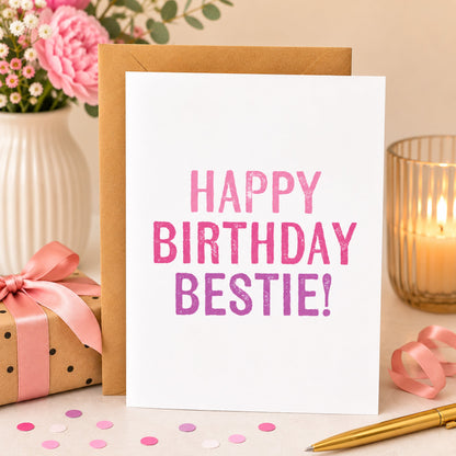 Happy Birthday Bestie! Block Print Birthday Card - Footnotes Paper
