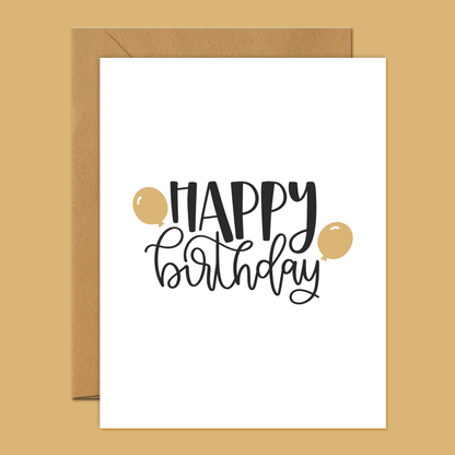 Happy Birthday Gold Balloons Card Minimalist Birthday Greeting Card - Footnotes Paper