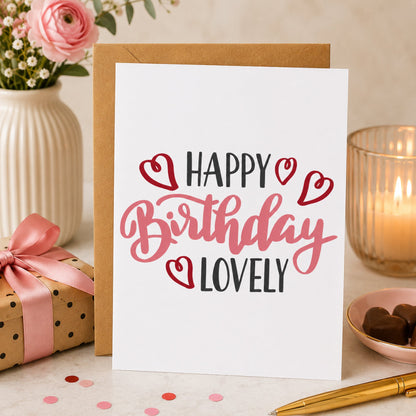 Happy Birthday Lovely Card Sweet Birthday Card for Her with Hearts - Footnotes Paper