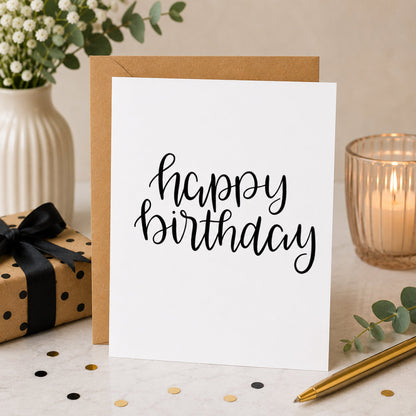 Happy Birthday Simple Script - Birthday Card - Footnotes Paper