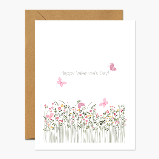 Happy Valentine's Day Flowers and Butterflies - Footnotes Paper