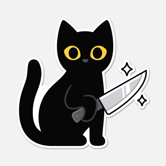 Black Cat With A Slice Of Pepperoni Pizza - Cat Sticker