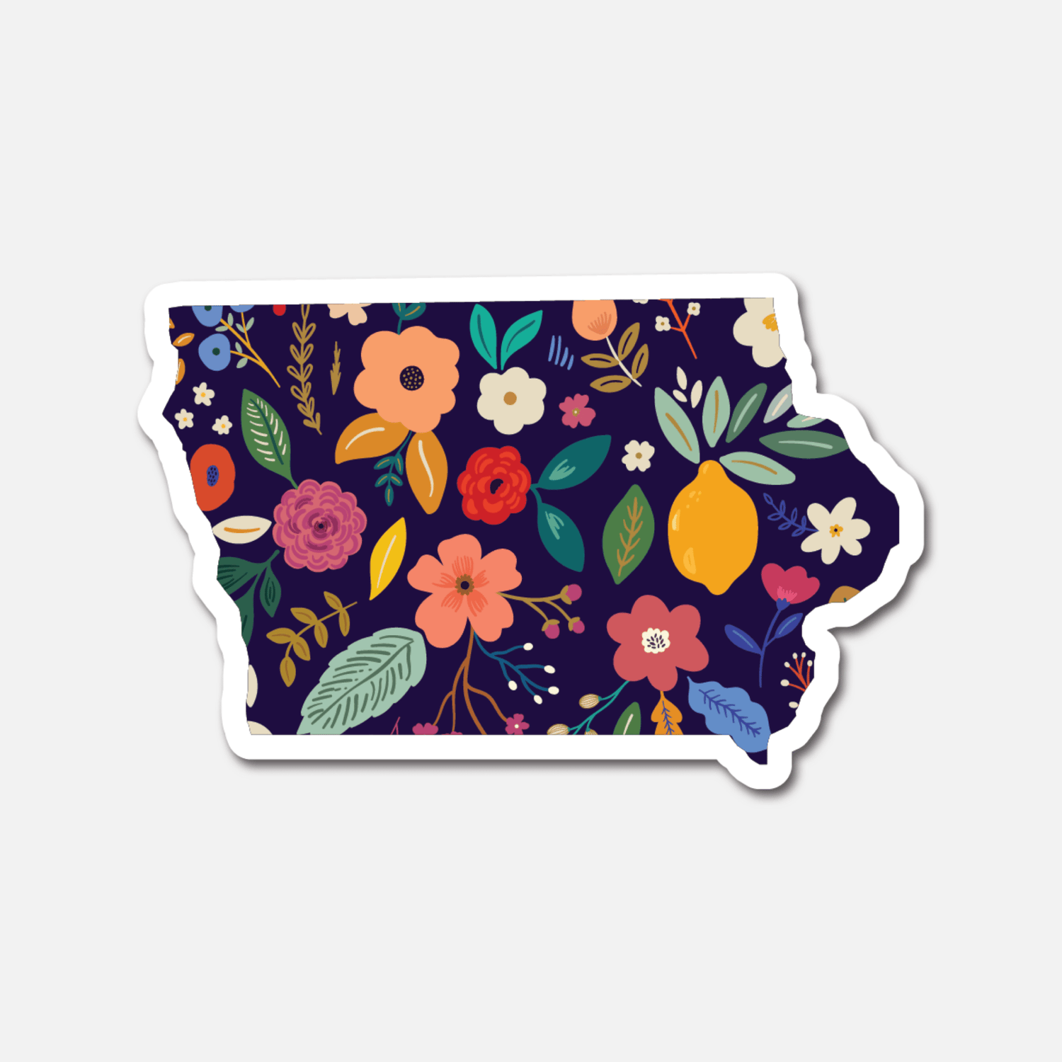 Iowa Navy Floral State Sticker - Footnotes Paper