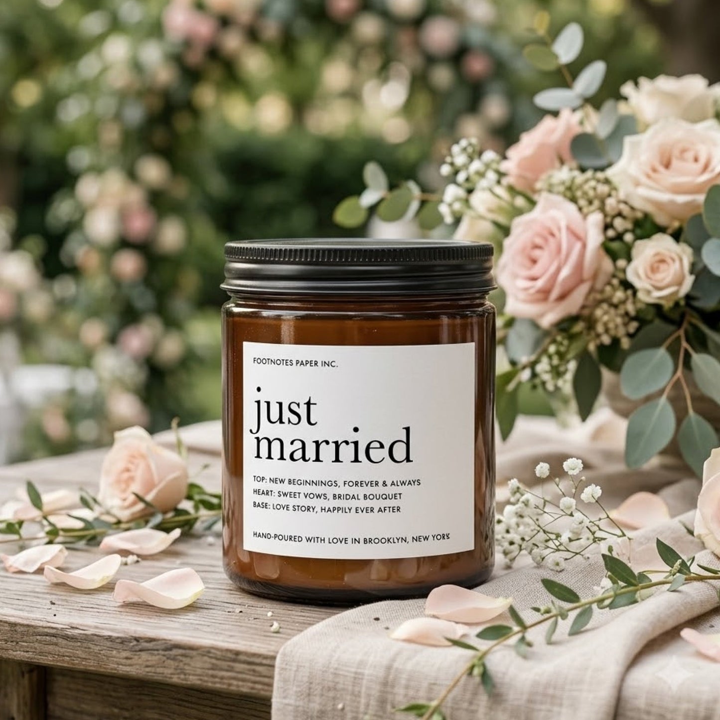 Just Married Candle | Soft Floral Scent - Footnotes Paper