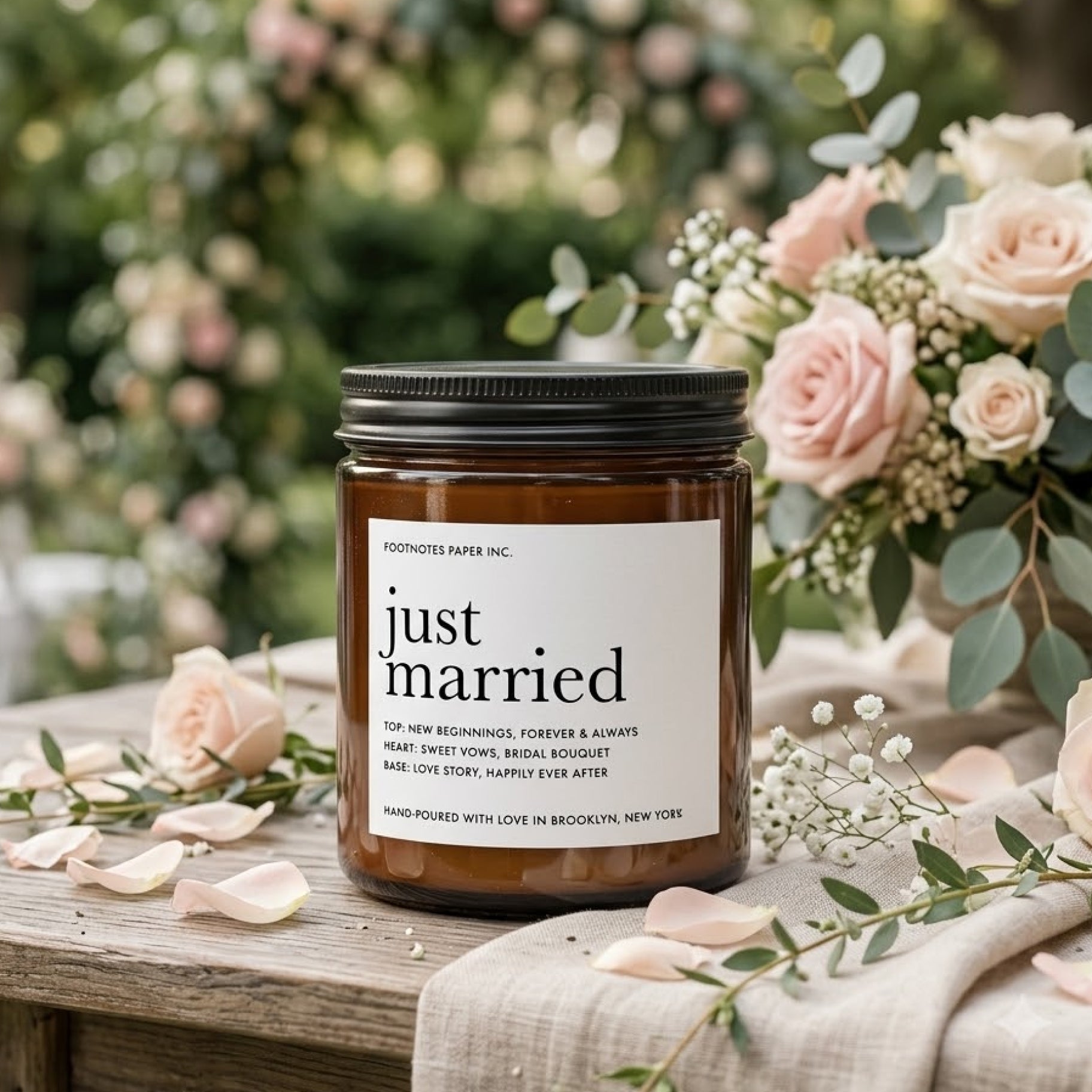 Just Married Candle | Soft Floral Scent - Footnotes Paper