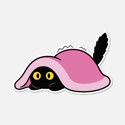 Scared Black Cat Hiding Under A Blanket - Cat Sticker