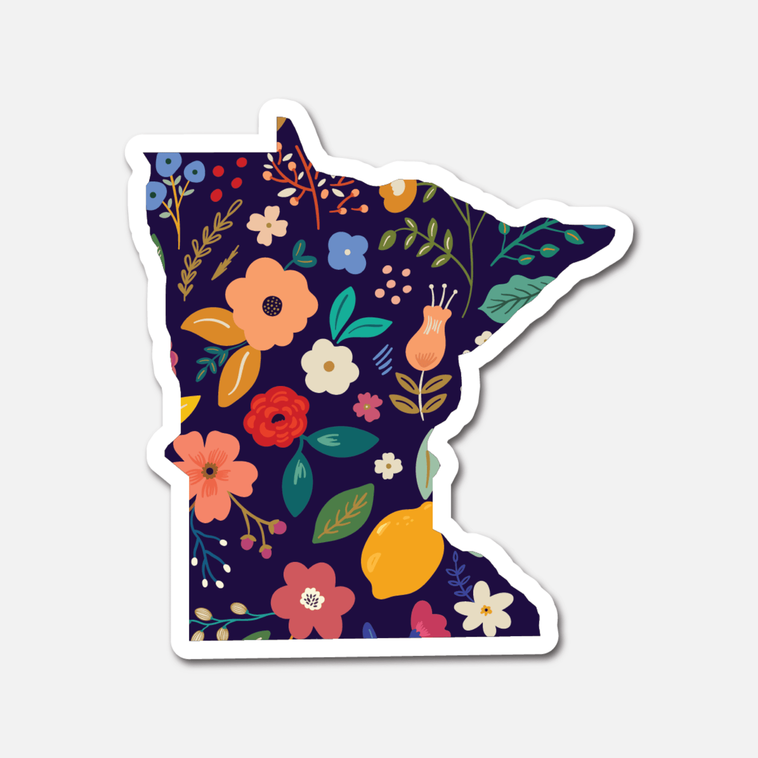 Minnesota Navy Floral State Sticker - Footnotes Paper