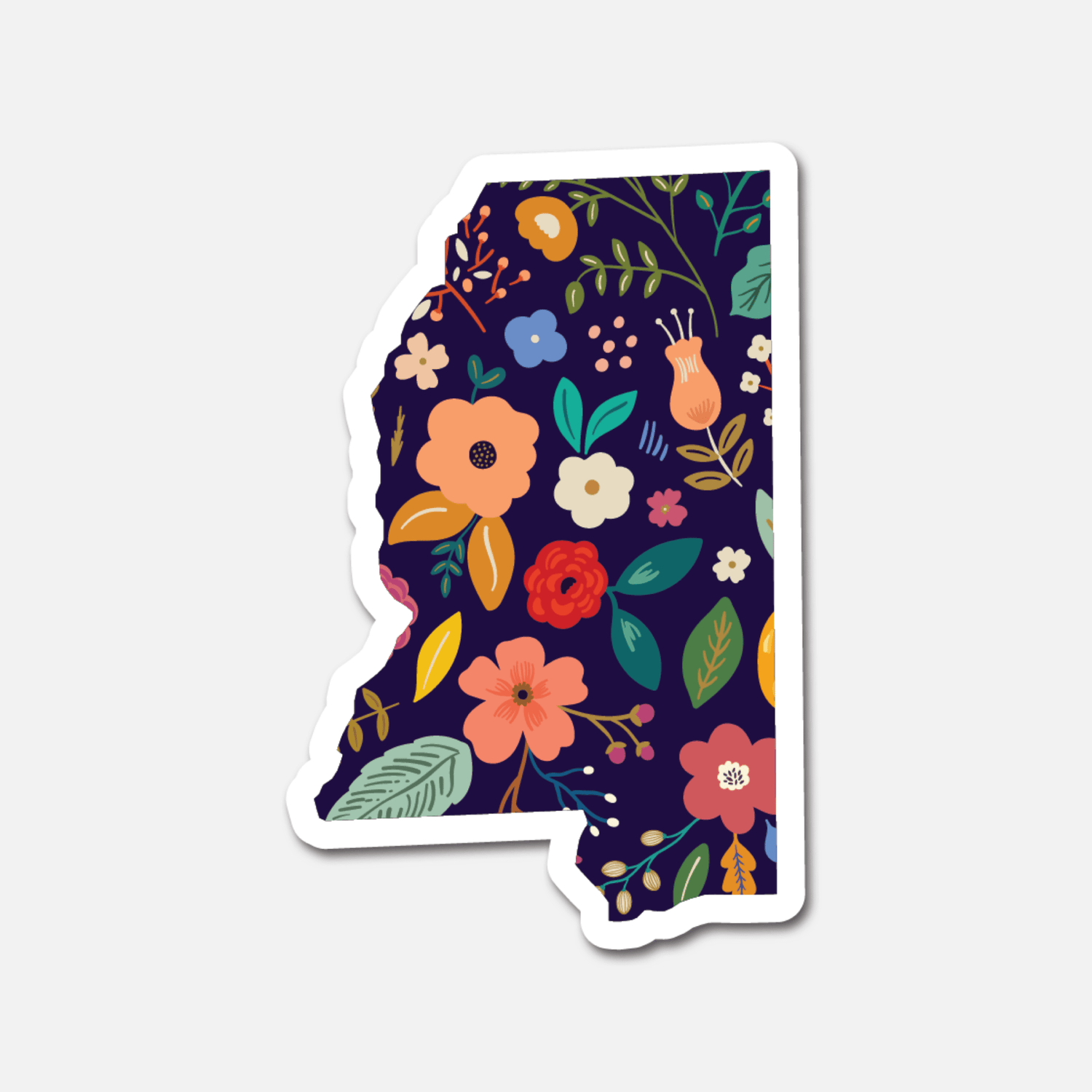 Mississippi Navy Floral State Sticker - Footnotes Paper