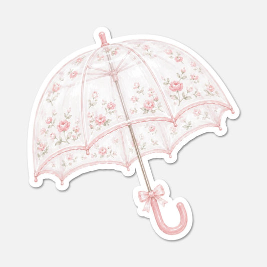Open Floral Umbrella - Cottagecore Sticker - Footnotes Paper