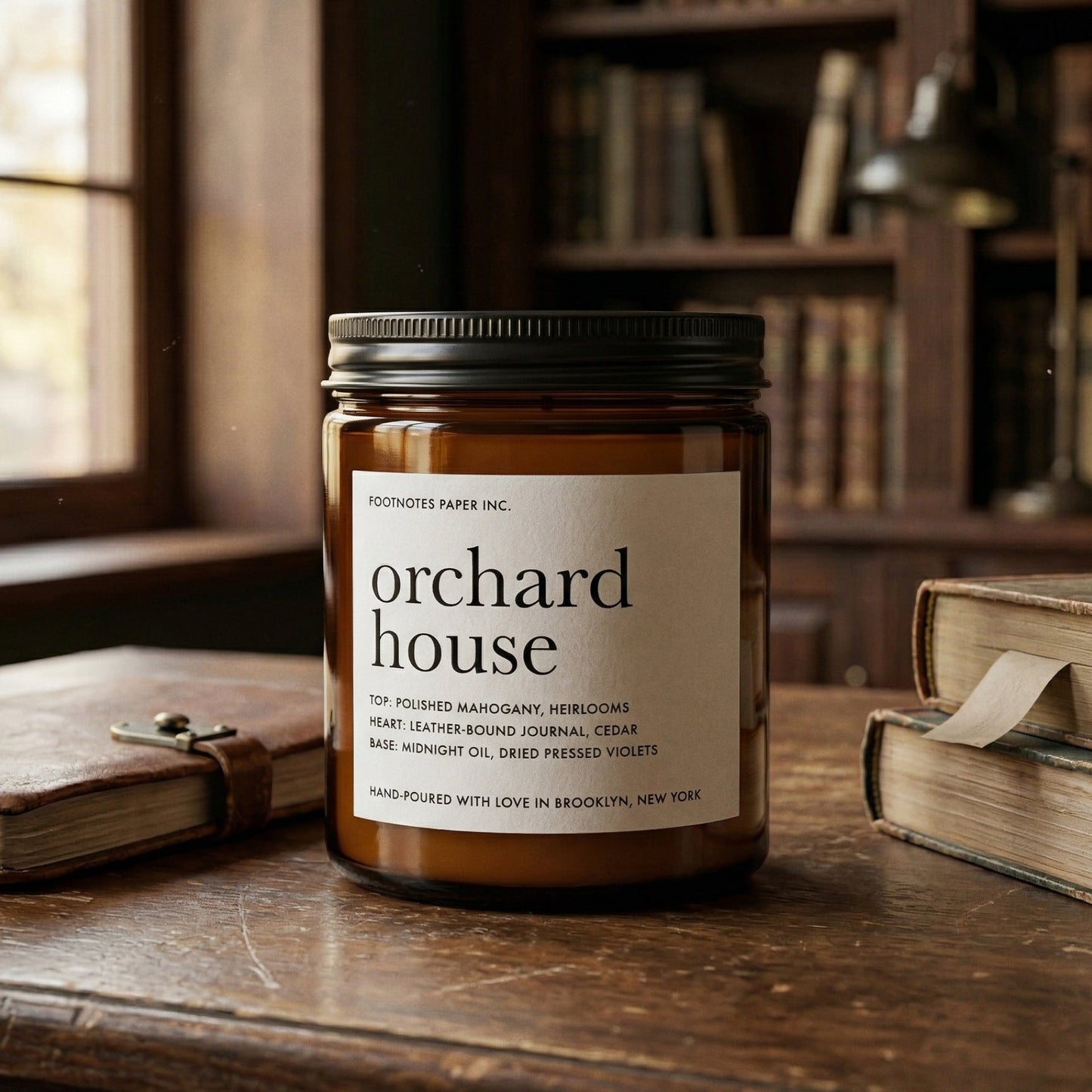 Orchard House Candle | Woody Earthy Mahogany Cedar Candle - Footnotes Paper