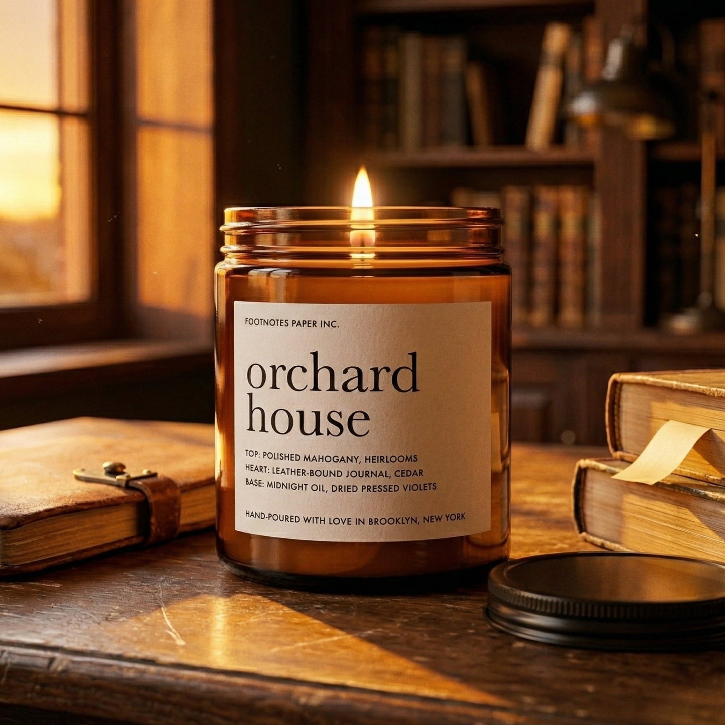 Orchard House Candle | Woody Earthy Mahogany Cedar Candle - Footnotes Paper