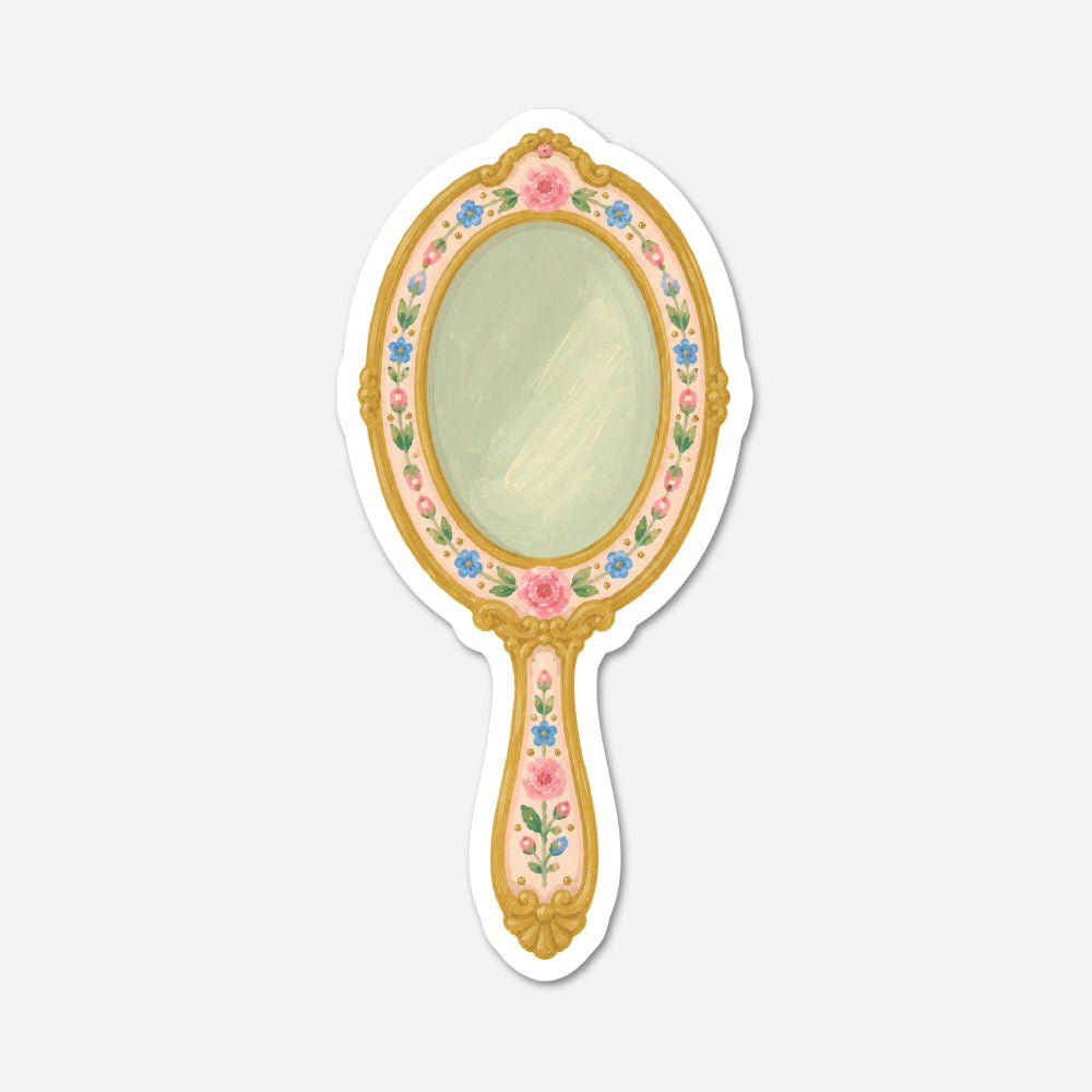 Ornate Hand Mirror - Pink Vintage Sticker - Footnotes Paper