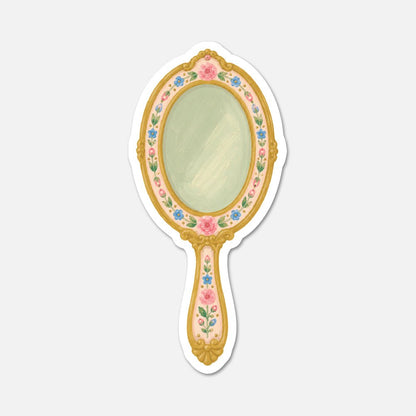 Ornate Hand Mirror - Pink Vintage Sticker - Footnotes Paper