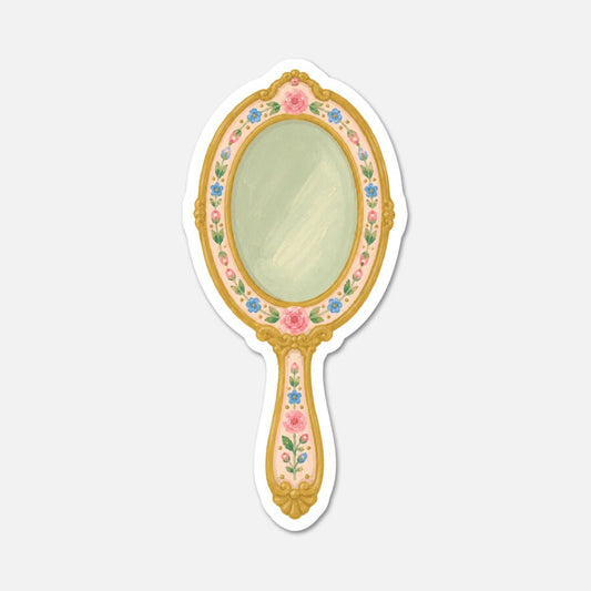 Ornate Hand Mirror - Pink Vintage Sticker - Footnotes Paper