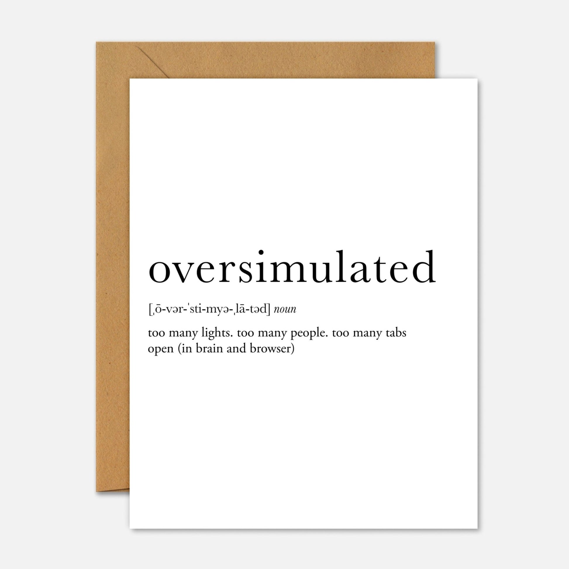 Overstimulated Definition – Mental Health Greeting Card - Footnotes Paper