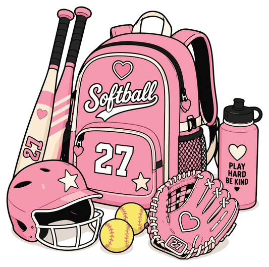 Pink Gear Backpack - Softball Sticker - Footnotes Paper