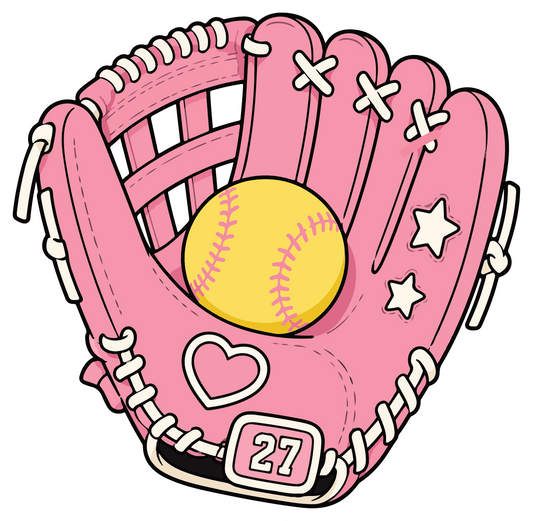 Pink Glove With Ball - Softball Sticker - Footnotes Paper