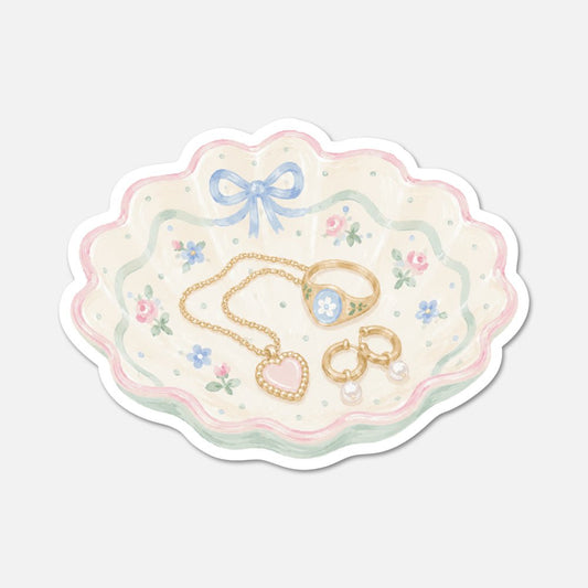 Pink Jewelry Trinket Tray - Cottagecore Sticker - Footnotes Paper