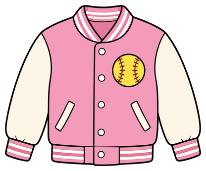 Pink Varsity Jacket - Softball Sticker - Footnotes Paper