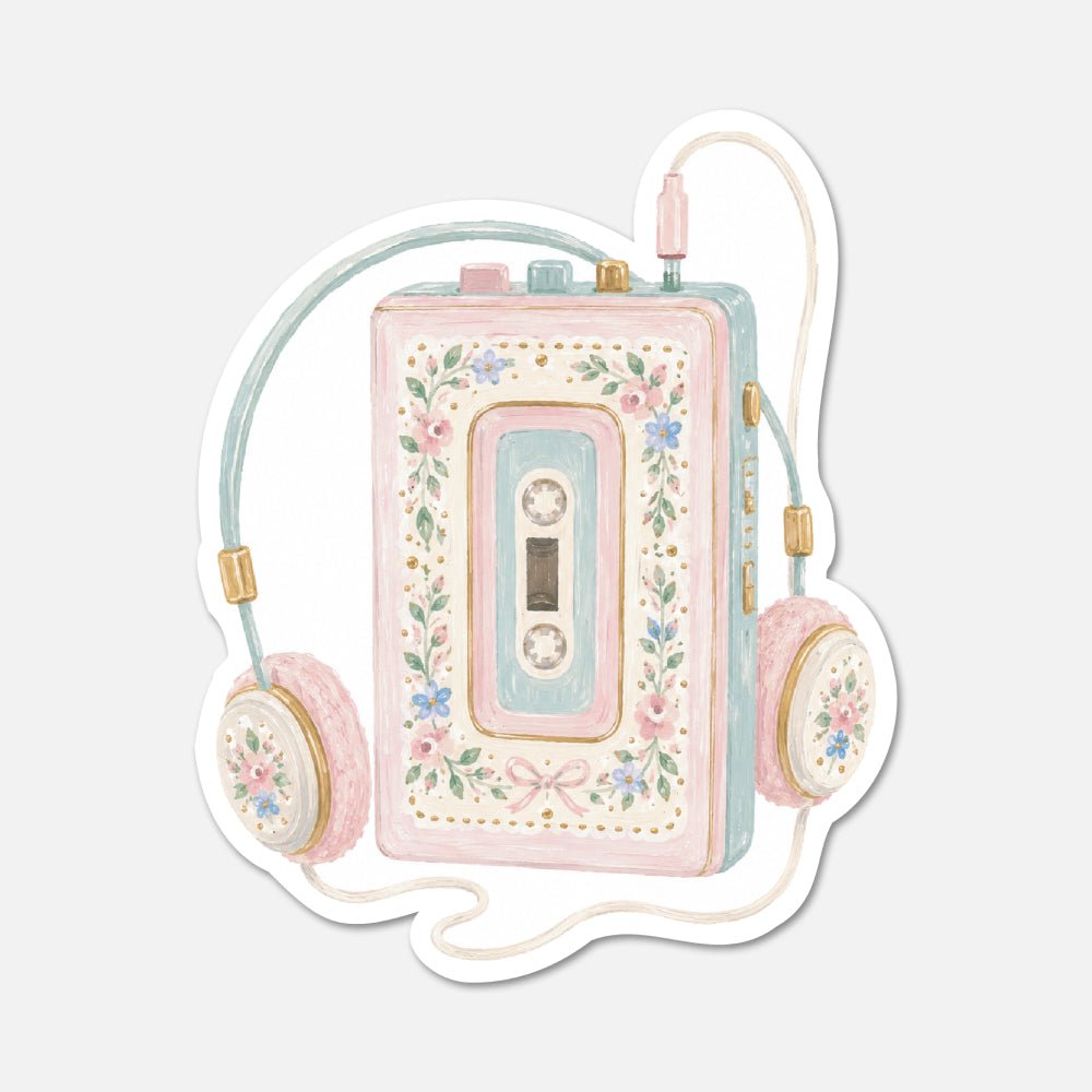 Portable Cassette Player - 1980s Retro Sticker - Footnotes Paper
