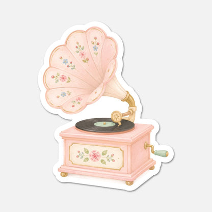 Retro Gramophone - Pink Vintage Sticker - Footnotes Paper