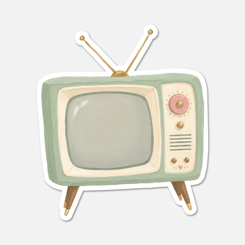 Retro TV Set - Pink Vintage Sticker - Footnotes Paper