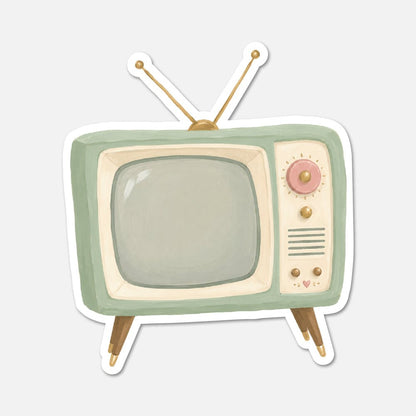 Retro TV Set - Pink Vintage Sticker - Footnotes Paper