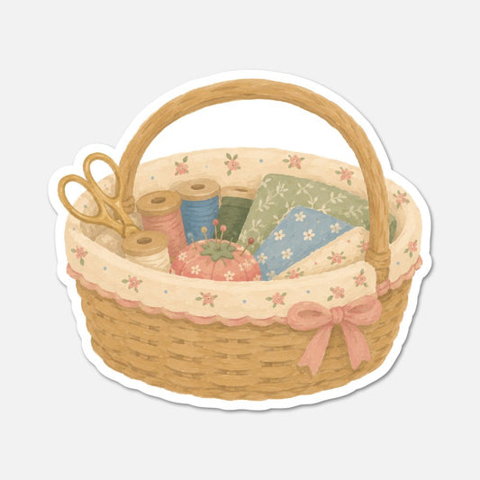 Sewing Basket - Cottagecore Sticker - Footnotes Paper