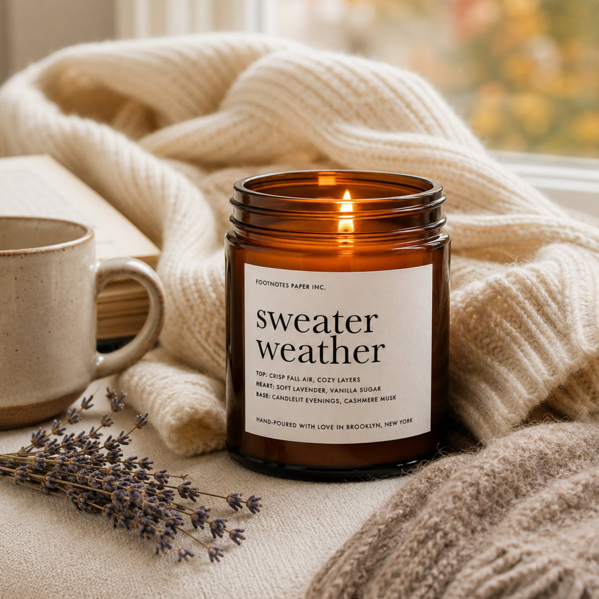 Sweater Weather Candle | Cozy Amber Cashmere Candle - Footnotes Paper
