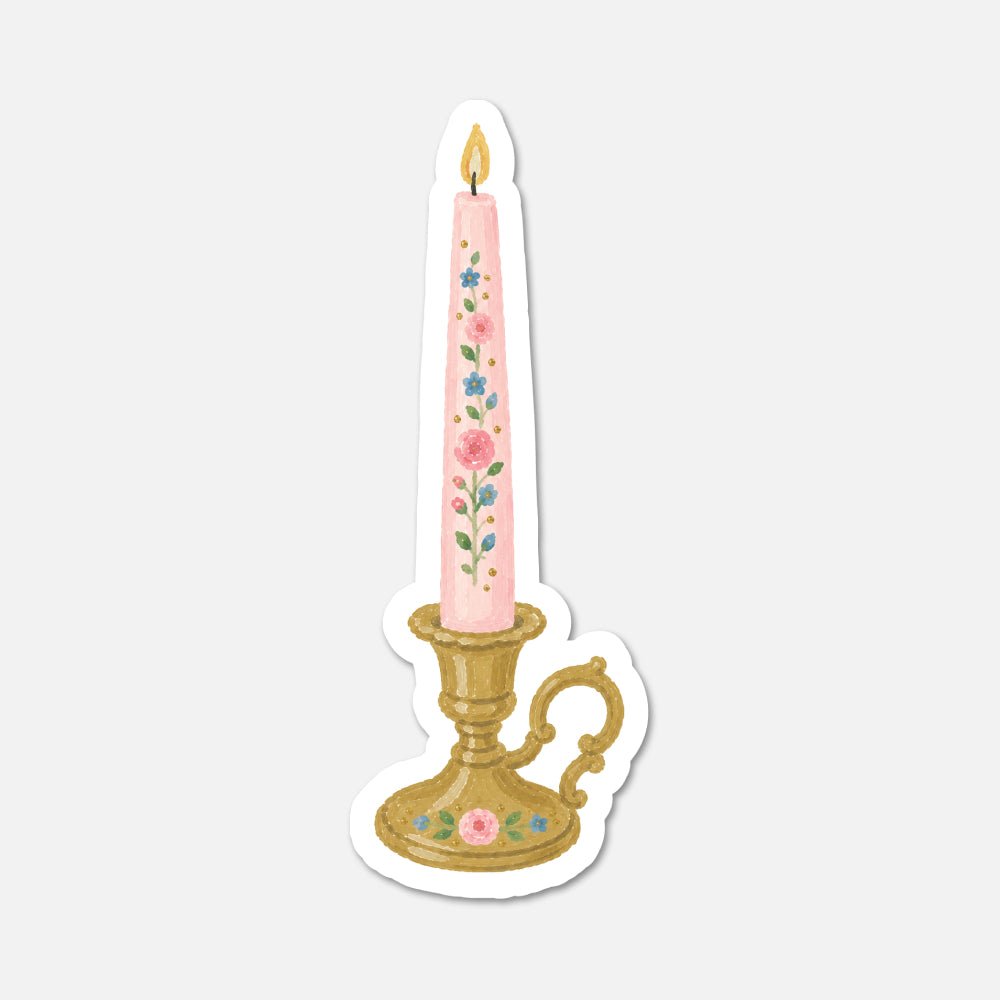 Taper Candle Holder - Pink Vintage Sticker - Footnotes Paper
