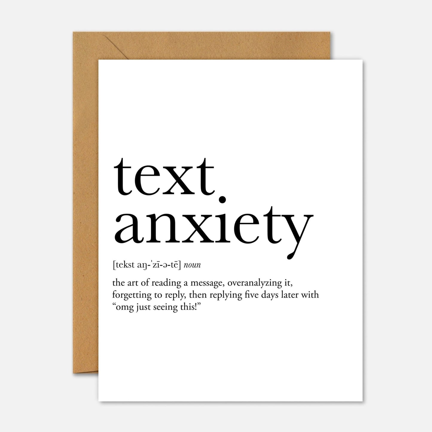Text Anxiety Definition – Mental Health Greeting Card - Footnotes Paper