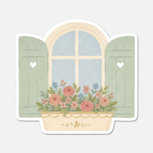 Window With Flowers - Cottagecore Sticker - Footnotes Paper