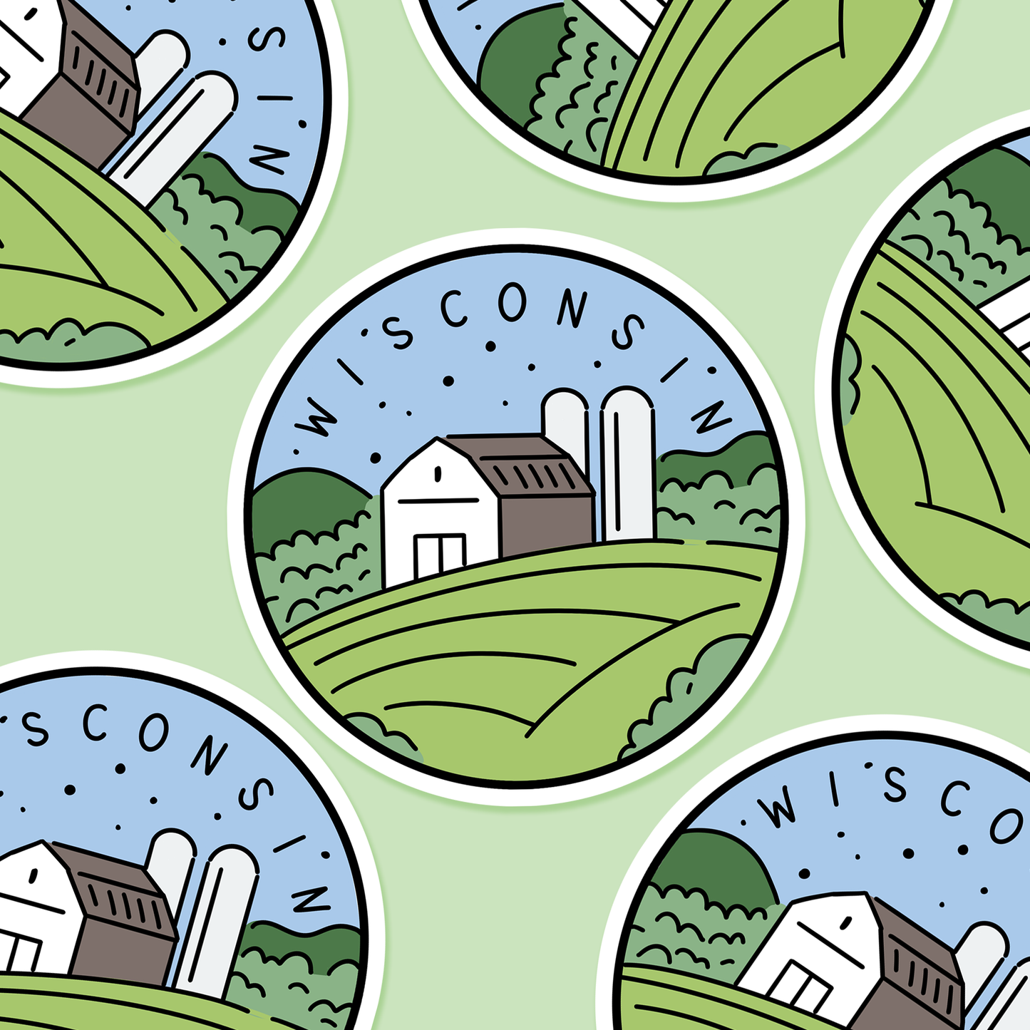 Wisconsin Illustrated US State 3 x 3 in - Travel Sticker