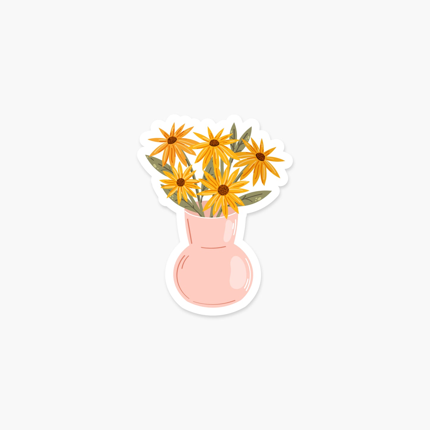 Rudbeckia Cone Flowers in a Pink Vase - Floral Sticker | Footnotes Paper