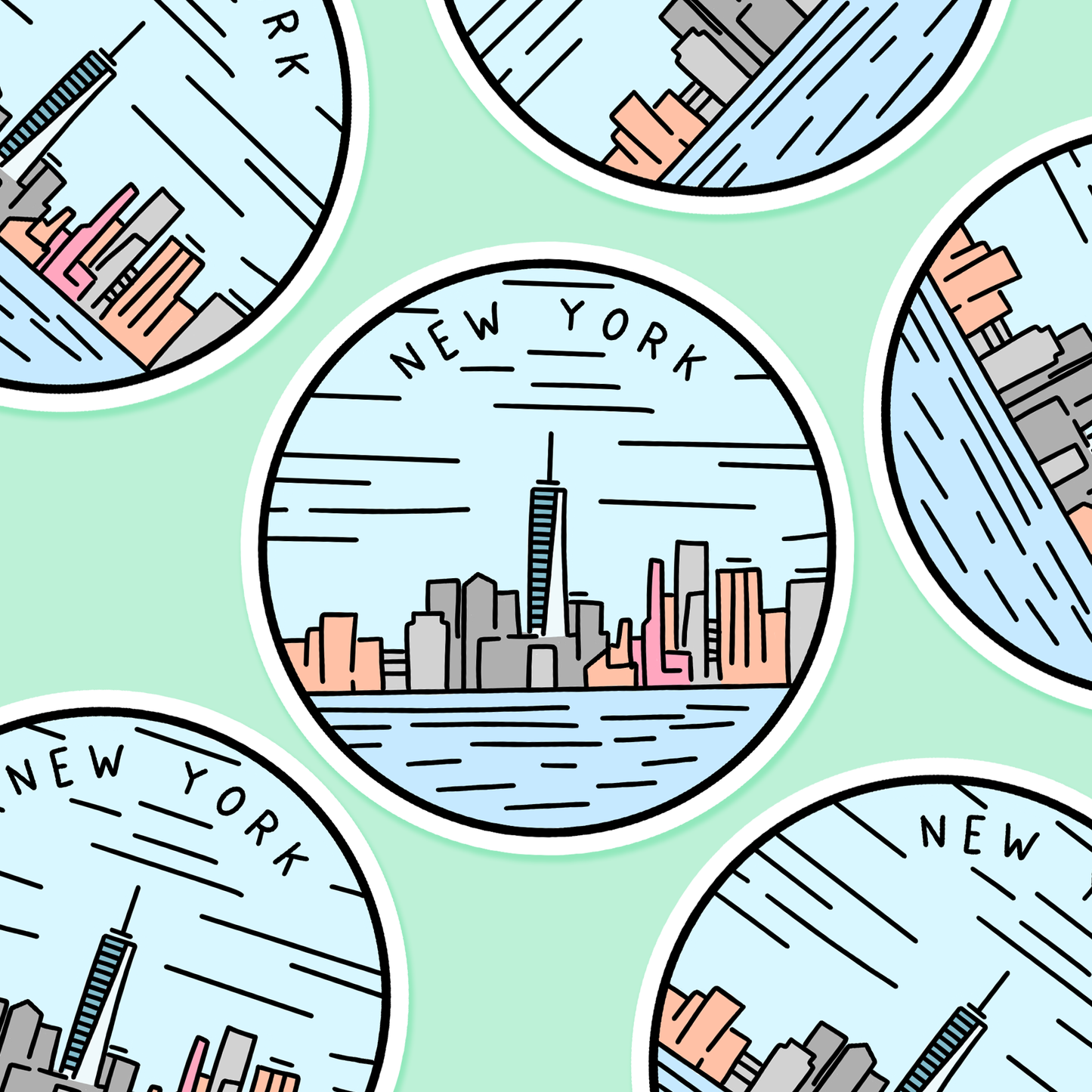 New York Illustrated US State 3 x 3 in - Travel Sticker