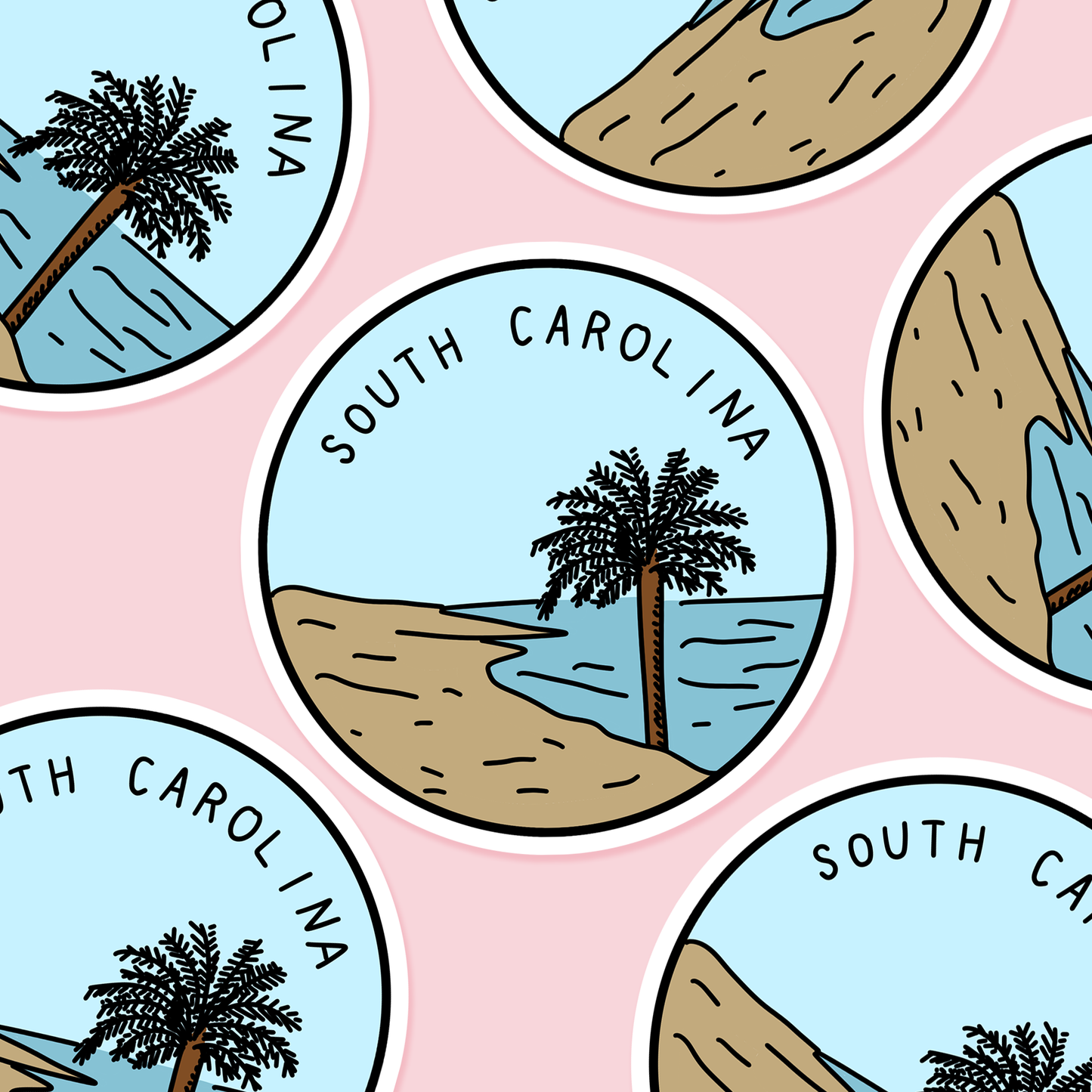 South Carolina Illustrated US State 3 x 3 in - Travel Sticker