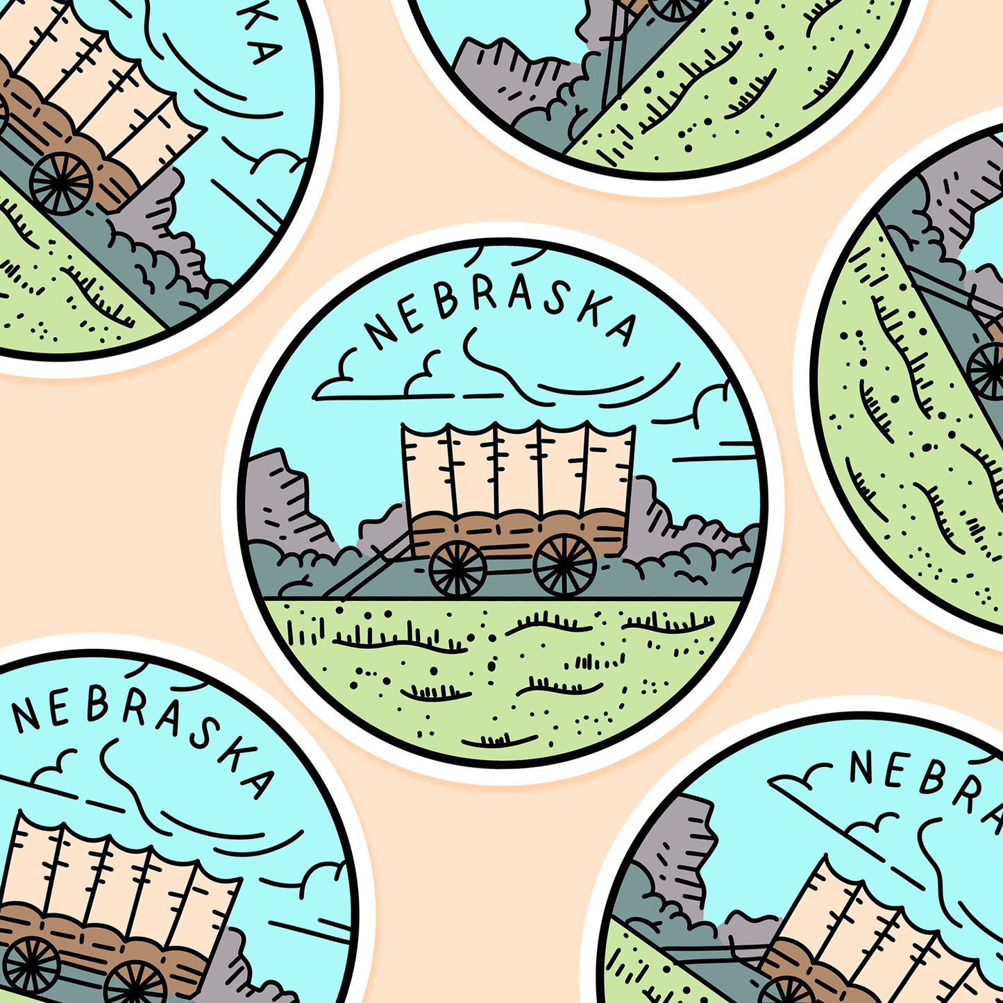 Nebraska Illustrated US State 3 x 3 in - Travel Sticker