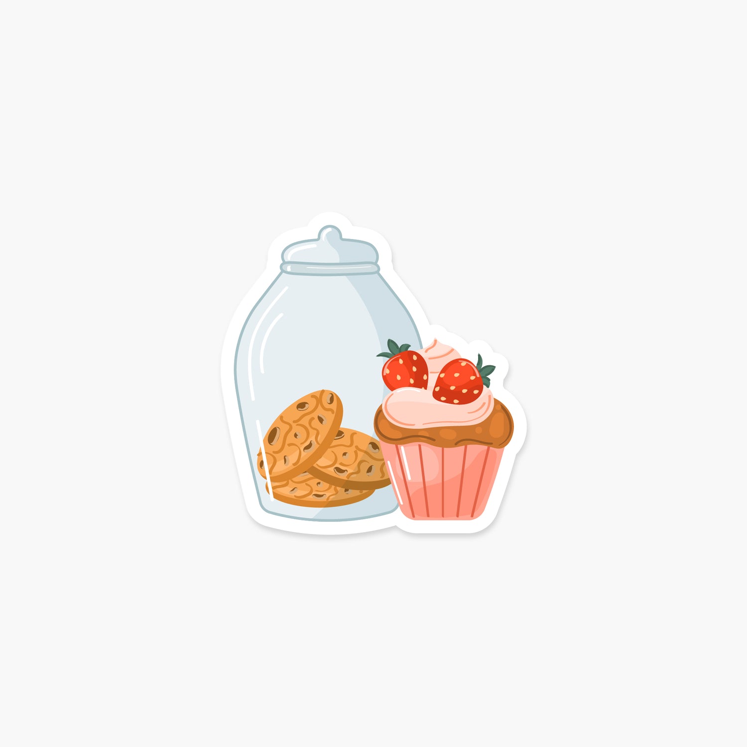 Jar of Cookies and a Strawberry Cupcake - Food Sticker | Footnotes Paper