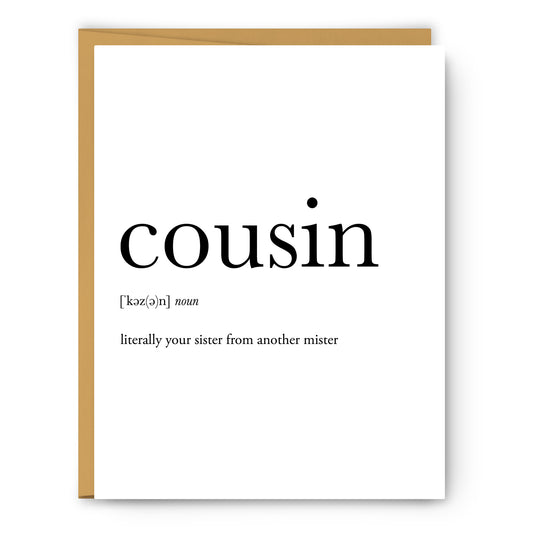 Cousin (Female) Definition - Unframed Art Print Or Greeting Card