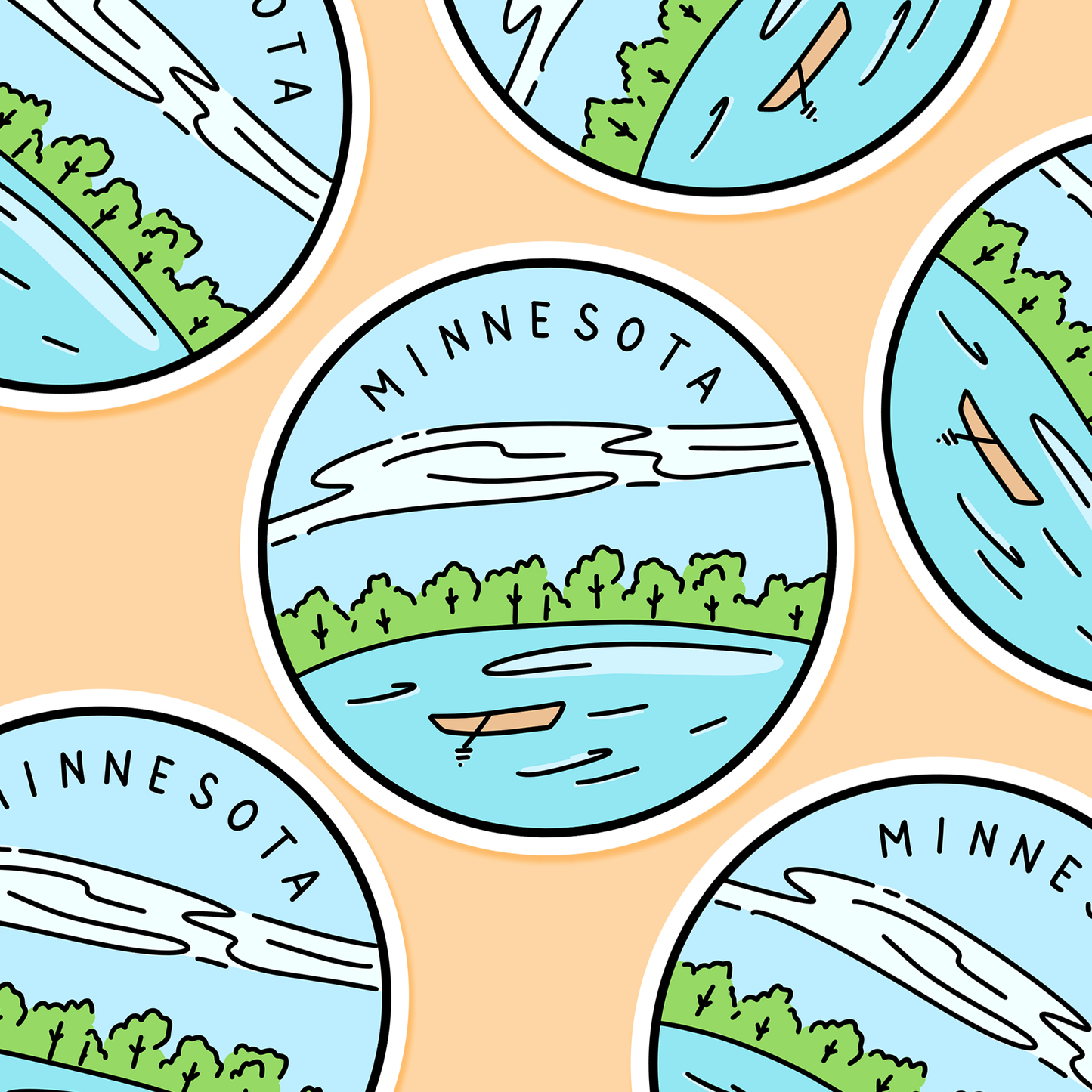 Minnesota Illustrated US State 3 x 3 in - Travel Sticker