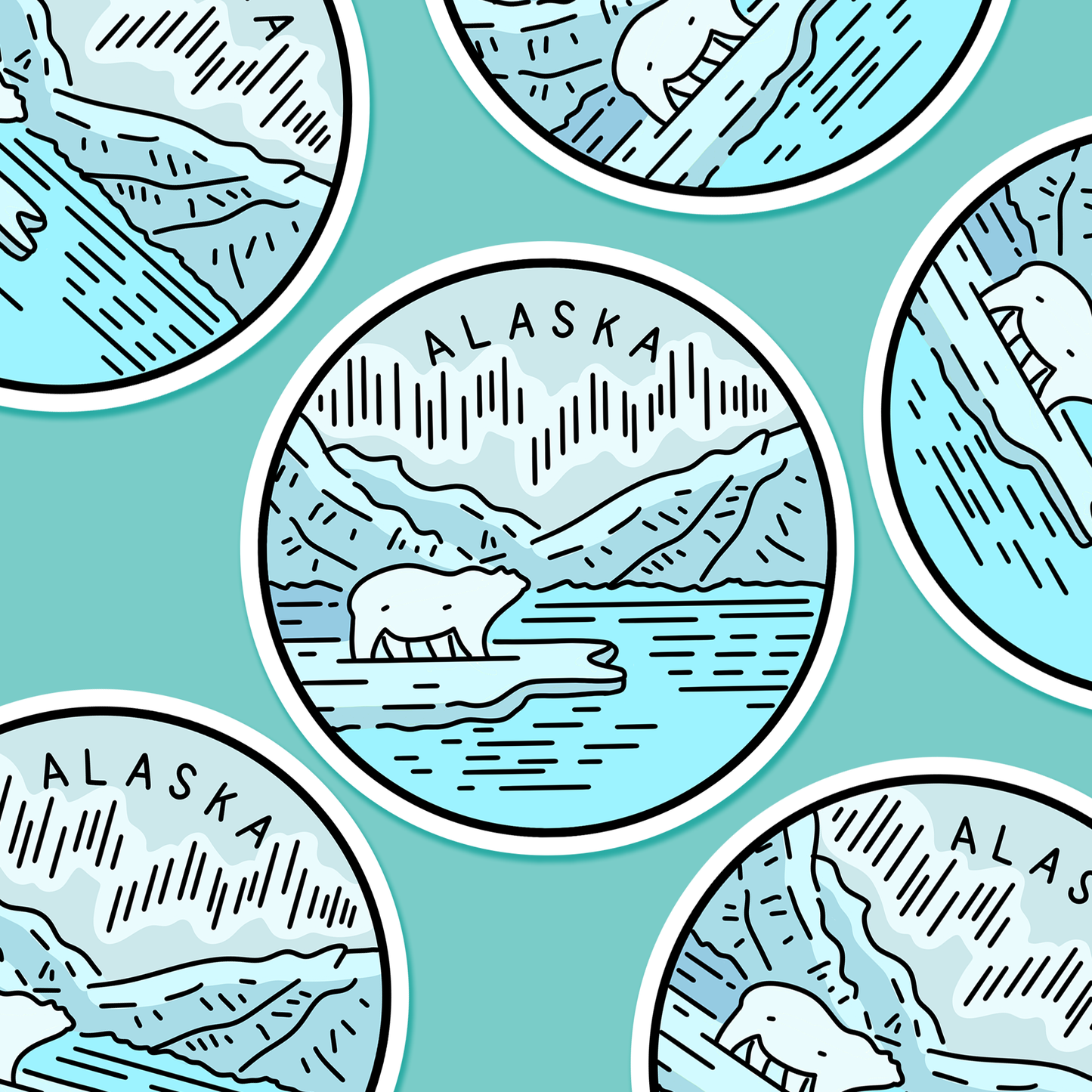 Alaska Illustrated US State 3 x 3 in - Travel Sticker