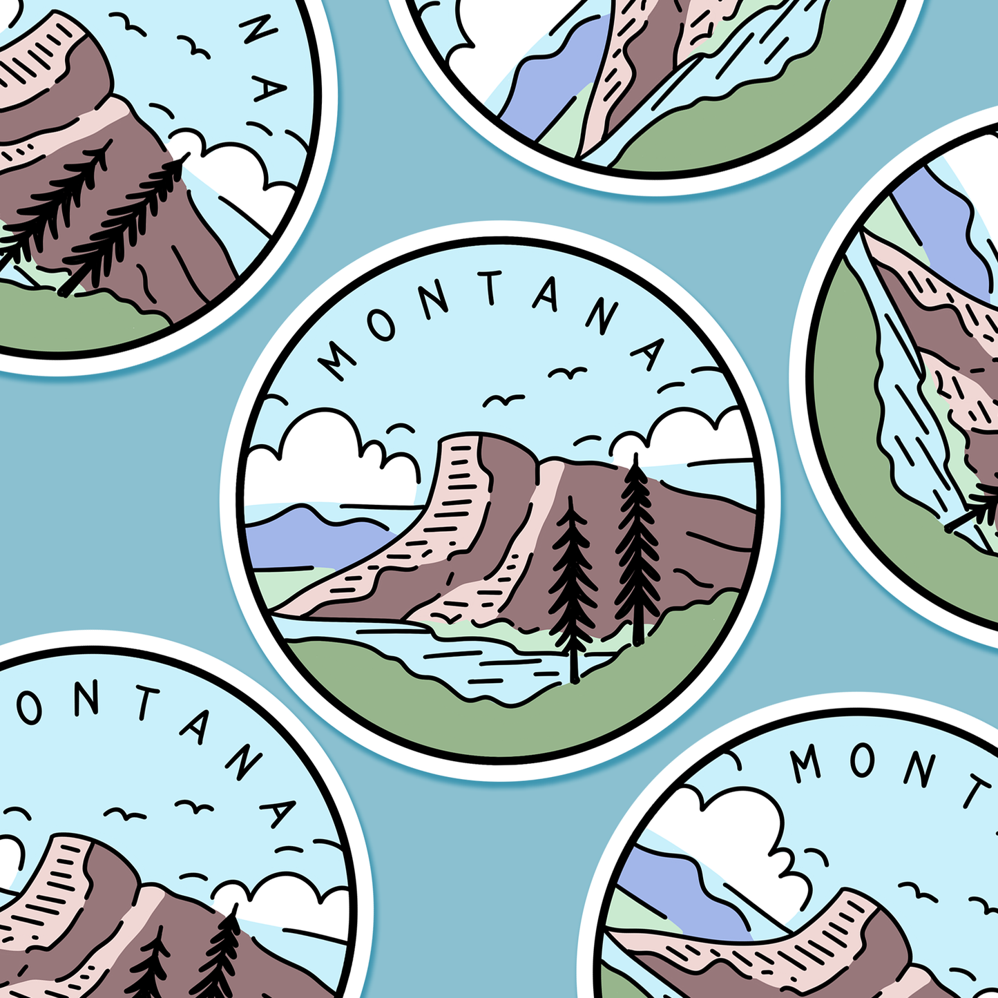 Montana Illustrated US State 3 x 3 in - Travel Sticker