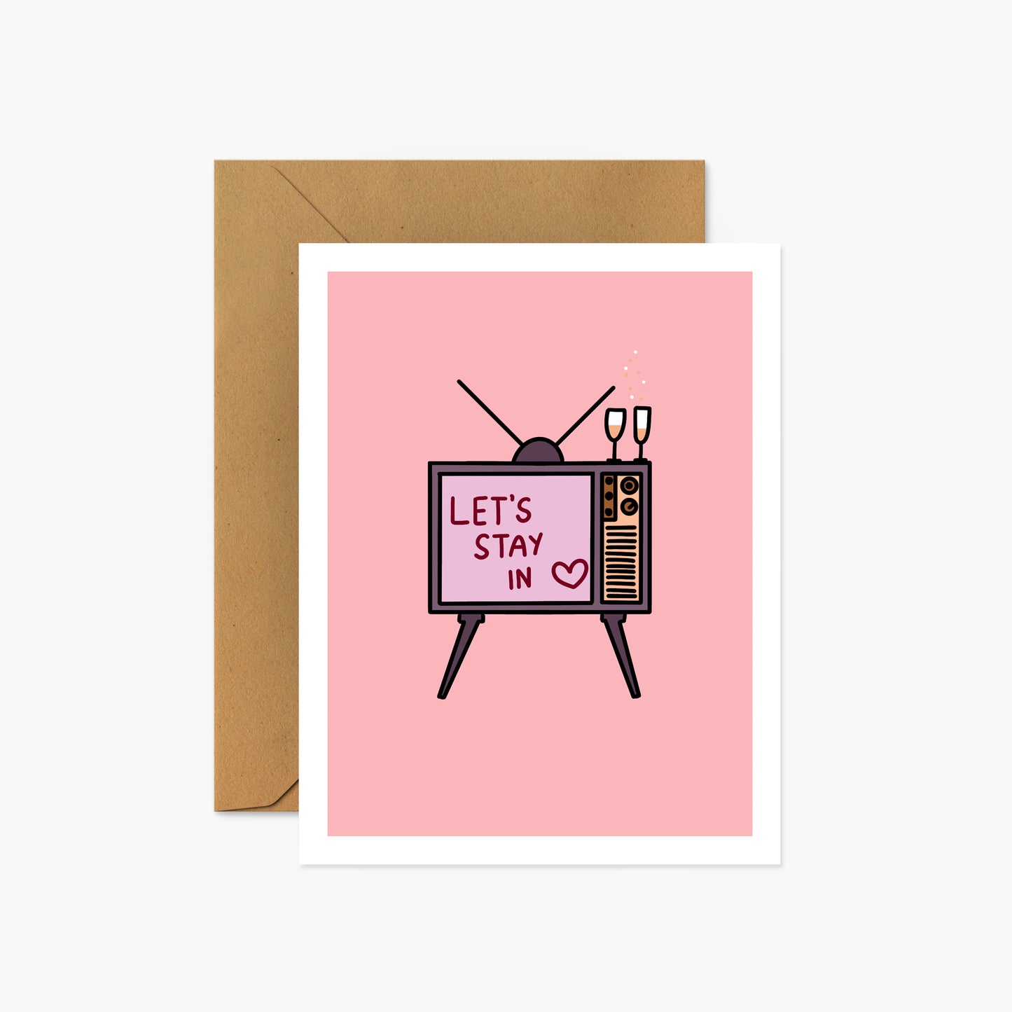 Let's Stay In Retro TV Valentine's Day Greeting Card | Footnotes Paper