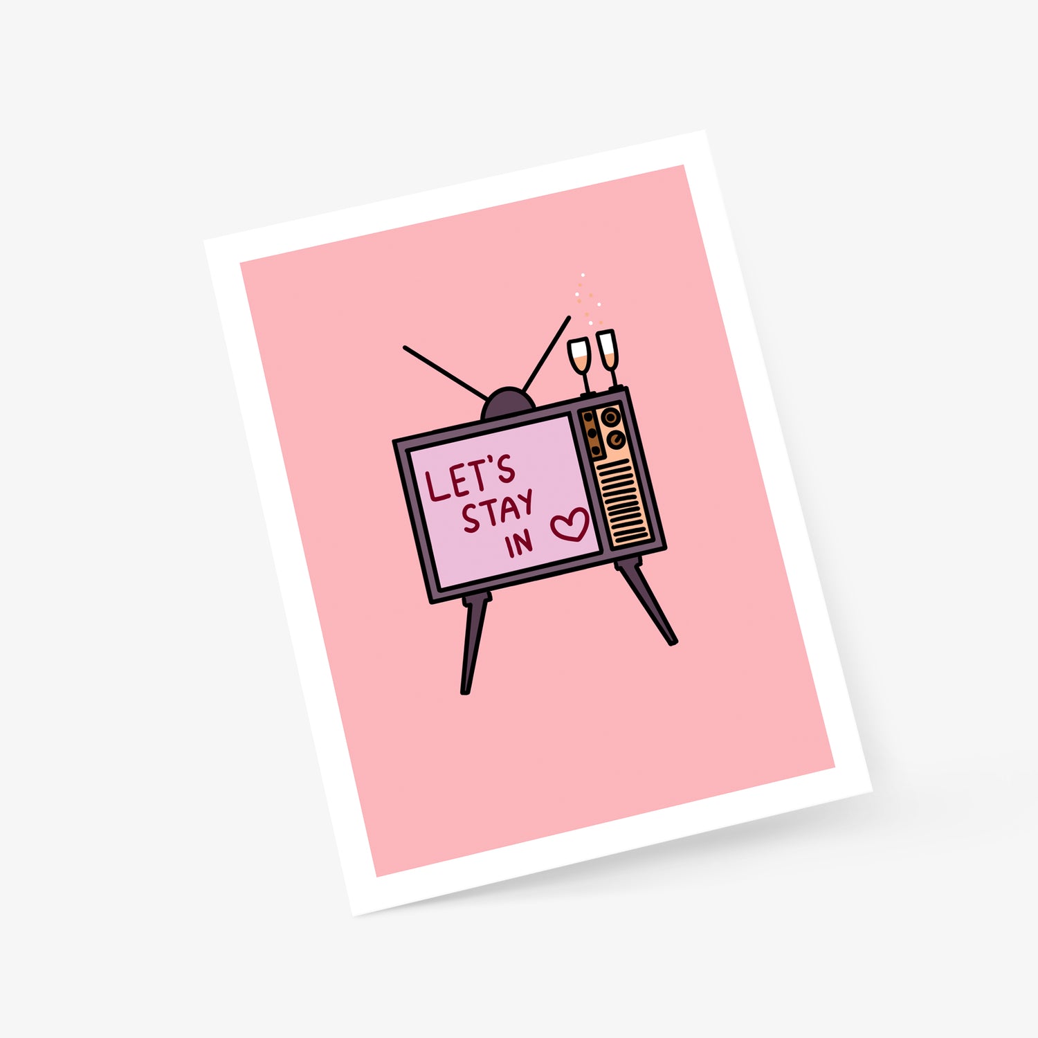 Let's Stay In Retro TV Valentine's Day Greeting Card | Footnotes Paper