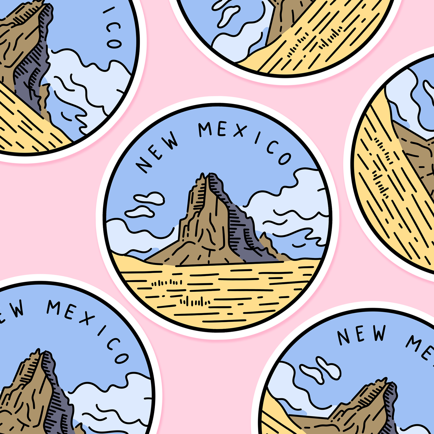 New Mexico Illustrated US State 3 x 3 in - Travel Sticker