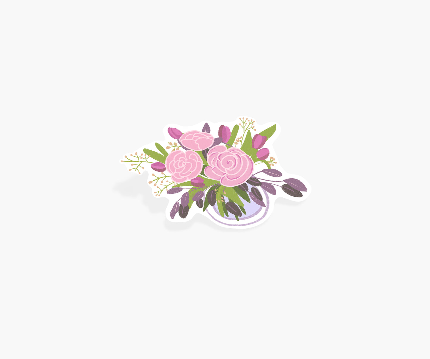 Pink Rose Bouquet In A Vase - Floral Sticker | Footnotes Paper