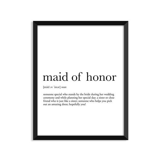 Maid Of Honor Definition - Unframed Art Print Or Greeting Card