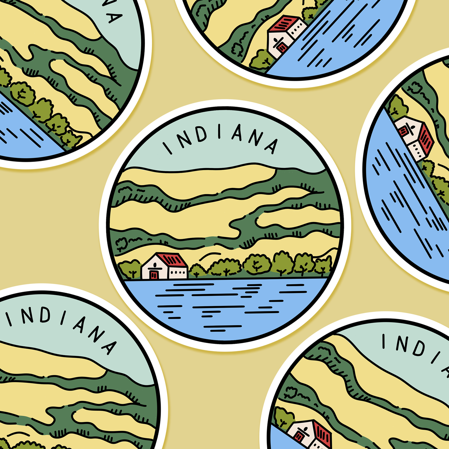 Indiana Illustrated US State 3 x 3 in - Travel Sticker