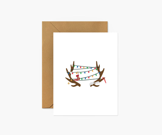 Reindeer Tangled In Lights Christmas Card | Footnotes Paper