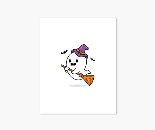 Ghost on a broomstick Halloween Wall Art | Footnotes Paper